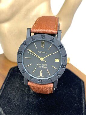 Bvlgari Watch Limited Edition New York Swiss Automatic Black Dial Brown Leather